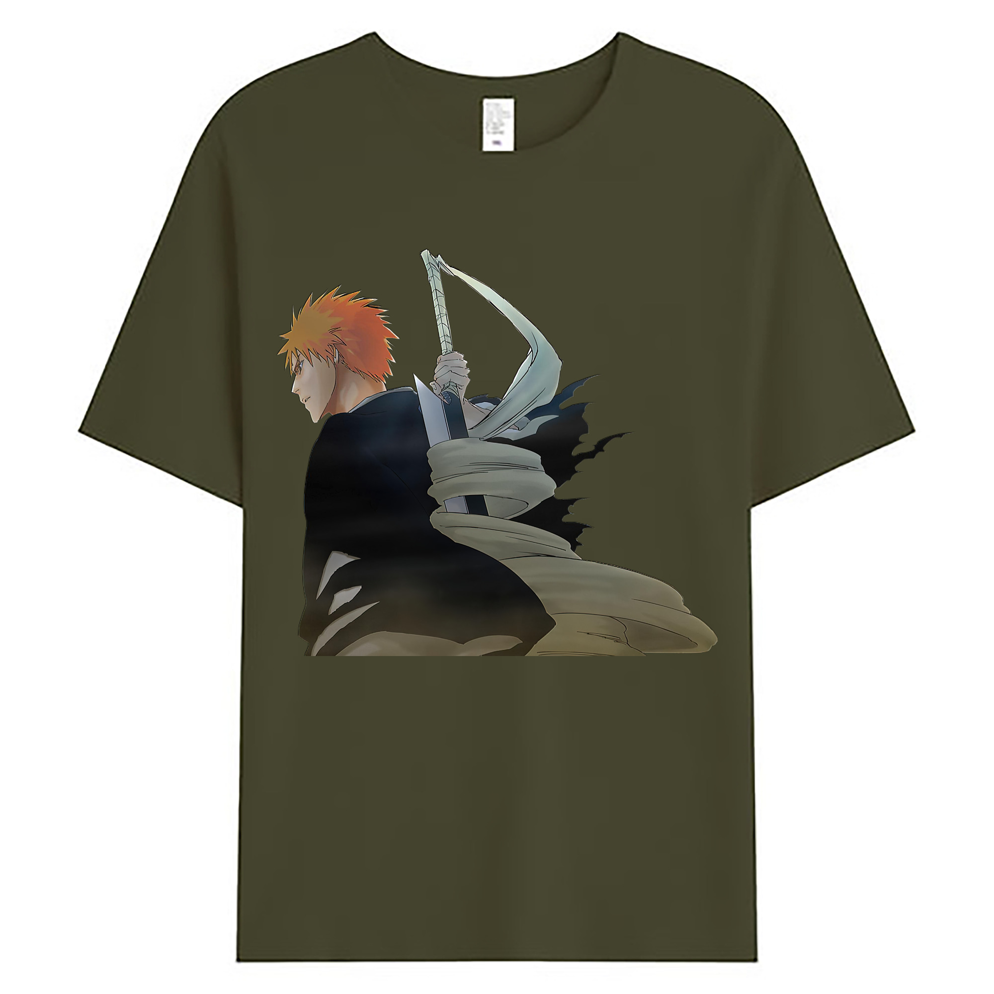 （画像用） ブリーチ 黒崎一護（くろさき いちご）BLEACH Kurosaki Ichigo 綿100％ メンズ半袖Tシャツ｜肌触りやわらか＆通気性
